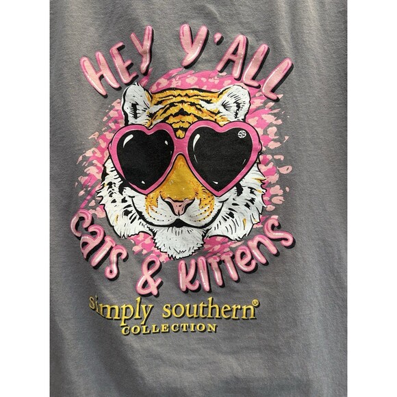 Simply Southern Long Sleeve T Shirt Size Youth Large Cats & kittens Gray Cotton - Picture 8 of 10